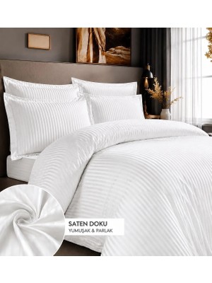Home Tek Kişilik Otel Tipi Lastikli Çarşaflı Pamuk Saten Nevresim Takımı Beyaz