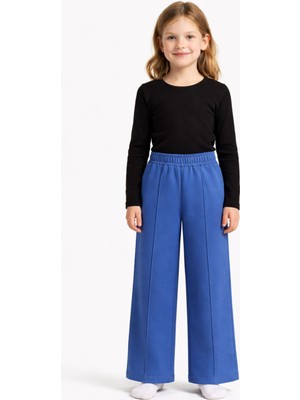 Organickid Basic Kız Çocuk Mavi Bol Paça Pantolon