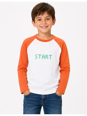 Organickid Gamer Çocuk Reglan Uzun Kollu Turuncu T-Shirt