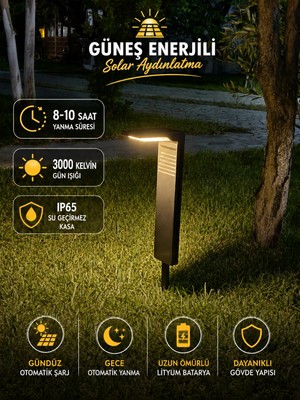Repplam ACK 10W Solar LED Bahçe Armatür Kazıklı 3000K Günışığı Dış Mekan Aydınlatma Güneş Enerjili