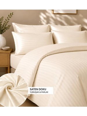 Home Tek Kişilik Otel Tipi Lastikli Çarşaflı Pamuk Saten Nevresim Takımı Krem