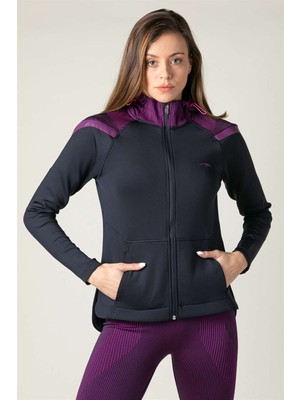 Maraton SlimFit Kadın Kapüşonlu  Lacivert Tracktop