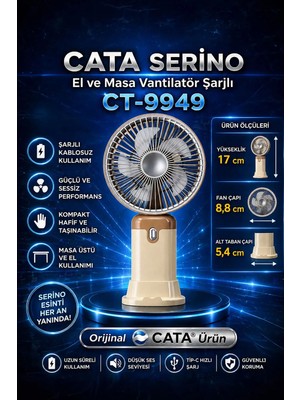 Cata CT-9949 Serino Mini Fan El Vantilatörü Kanatsız Tasarım Özelliği ile Güçlü Performans
