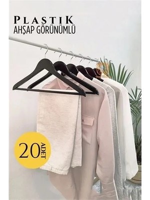 Akıllı Bayi Ahşap Görünüm Plastik Askı 20 Adet Siyah 720520