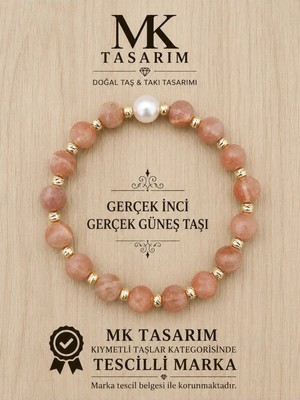 Mk Tasarım Gerçek Inci- Güneş Taşı Taşı Bileklik MK.7000.809- Rahatlık-Dinginlik-Enerji- Stres Bilekliği
