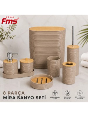 Fms Mira 8 Parça | Modern Banyo Seti | Bambu Kapaklı | Kahve |