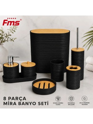 Fms Mira 8 Parça | Modern Banyo Seti | Bambu Kapaklı | Siyah |