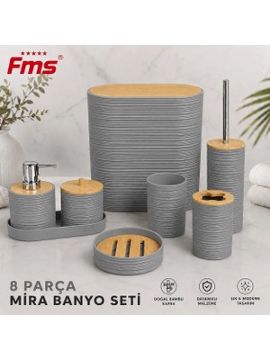 Fms Mira 8 Parça | Modern Banyo Seti | Bambu Kapaklı | Grı |