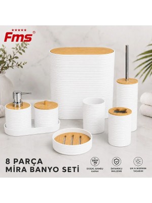 Fms Mira 8 Parça | Modern Banyo Seti | Bambu Kapaklı | Beyaz |