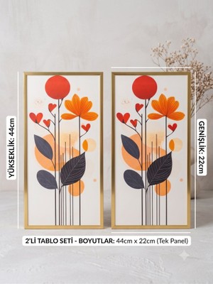 Leylart Dikey Modern  Detaylı 2'li Ahşap Çerçeveli Duvar Tablo Seti (44X22 Cm) (Turuncu Yapraklı) 001