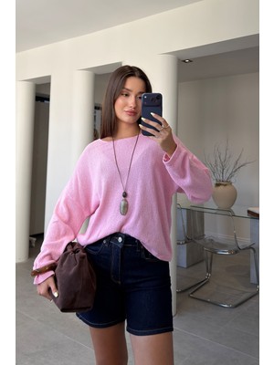 Magarde Geniş Yaka Basic Merserize Triko- Pembe