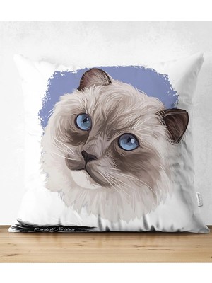 Rem Home Çift Taraflı Sevimli Kedi Desenli Dijital Baskılı Modern Süet Yastık Kırlent Kılıfı