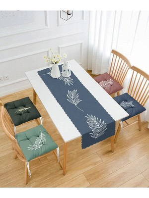 Rem Home Remhome Renkli Zeminler Tüy Çizimli Özel Tasarım 4 Pofidik Sandalye Minderi ve 1 Runner Seti