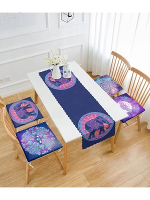 Rem Home Remhome Etnik Fil Tasarımlı 4 Fermuarlı Sandalye Minderi ve 1 Runner Seti