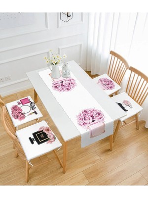 Rem Home Remhome Parfüm Şişesi Tasarımlı 4 Fermuarlı Sandalye Minderi ve 1 Runner Seti