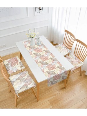 Rem Home Remhome Sonbahar Yaprakları Özel Tasarım 4 Fermuarlı Sandalye Minderi 1 Runner Seti