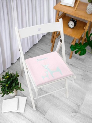 Rem Home Remhome Pembe Zeminde Unicorn Geyikler Tasarımlı Modern Fermuarlı Sandalye Minderi