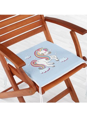 Rem Home Remhome Mavi Zeminde Uyuyan Unicorn Desenli Dijital Baskılı Modern Fermuarlı Sandalye Minderi