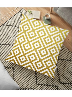 Rem Home Remhome Altın Renkli Geometrik Desenli Özel Tasarım Yer Minderi - 70 x 70 cm