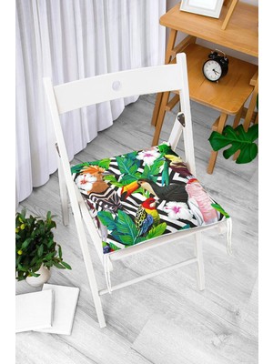Rem Home Remhome Geometrik Zeminde Tropikal Desenli Dijital Baskılı Modern Pofidik Sandalye Minderi