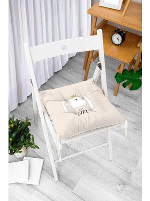 Rem Home Remhome Krem Zeminde Its Girl Tavşan Motifli Modern Pofidik Sandalye Minderi