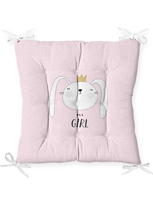Rem Home Remhome Kız Bebek Gri Zeminde Its Girl Tavşan Motifli Bebek Odası Pofidik Sandalye Minderi