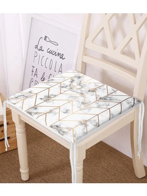 Rem Home Remhome Mermer Zeminli Geometrik Desenli Modern Fermuarlı Sandalye Minderi