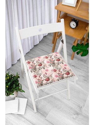 Rem Home Remhome Bej Zeminde Çiçek Motifli Tasarım Dijital Baskılı Modern Fermuarlı Sandalye Minderi