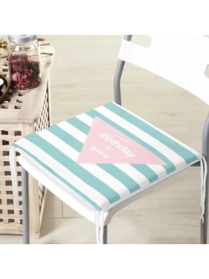 Rem Home Remhome Yeşil Çizgili Doğum Günü Temalı Dijital Baskılı Çocuk Odası Fermuarlı Sandalye Minderi