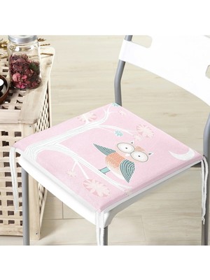 Rem Home Remhome Pembe Zemin Ağaç Dalında Baykuş Motifli Dijital Baskılı Çocuk Odası Fermuarlı Sandalye Minderi