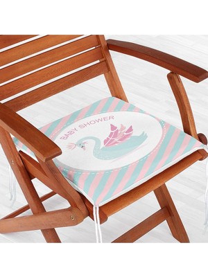 Rem Home Remhome Pembe Yeşil Çizgili Kuğu Tasarımlı Modern Fermuarlı Sandalye Minderi