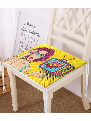 Rem Home Remhome Pop Art Wow Desenli Özel Tasarım Fermuarlı Sandalye Minderi
