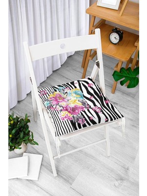 Rem Home Remhome Siyah Dijital Baskılı Modern Pofidik Sandalye Minderi
