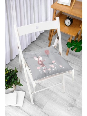 Rem Home Remhome Pembe Zeminde Balon ve Ayıcık Desenli Bebek Odası Pofidik Sandalye Minderi