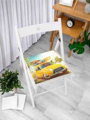 Rem Home Remhome Klasik Araba Temalı Dijital Baskılı Modern Fermuarlı Sandalye Minderi