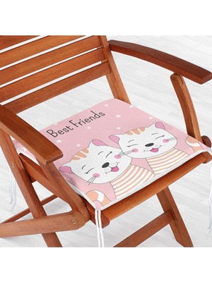Rem Home Remhome Best Friends Kediler Özel Tasarımlı Fermuarlı Sandalye Minderi