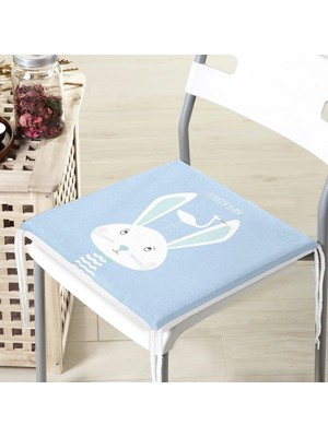 Rem Home Remhome Mavi Zeminde Tavşan ve Leylek Desenli Dijital Baskılı Çocuk Odası Fermuarlı Sandalye Minderi