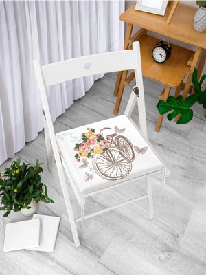 Rem Home Remhome Modern Bisiklet Desenli Dekorati Kare Fermuarlı Sandalye Minderi