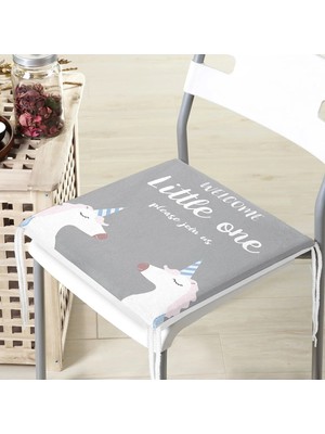 Rem Home Remhome Gri Zemin Baby Shower Temalı Unicorn Desenli Dijital Baskılı Çocuk Odası Fermuarlı Sandalye Minderi