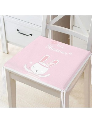Rem Home Remhome Pembe Zemin Baby Shower Temalı Tavşan Desenli Dijital Baskılı Çocuk Odası Fermuarlı Sandalye Minderi