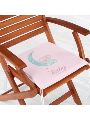 Rem Home Remhome Pembe Zeminde Aydaki Fil Desenli Modern Fermuarlı Sandalye Minderi