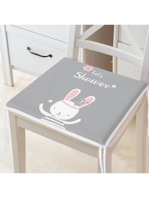 Rem Home Remhome Gri Zemin Baby Shower Temalı Tavşan Desenli Dijital Baskılı Çocuk Odası Fermuarlı Sandalye Minderi