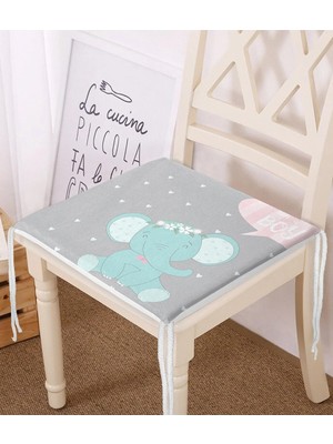 Rem Home Remhome Gri Zeminli Sevimli Fil Desenli Dijital Baskılı Çocuk Odası Fermuarlı Sandalye Minderi