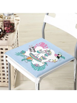 Rem Home Remhome Mavi Zeminde Tatil Temalı Unicorn Desenli Dijital Baskılı Modern Fermuarlı Sandalye Minderi