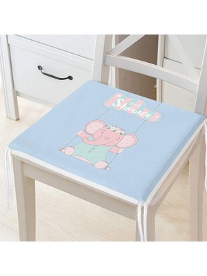 Rem Home Remhome Mavi Zeminde Baby Shower Temalı Fil Desenli Dijital Baskılı Çocuk Odası Fermuarlı Sandalye Minderi
