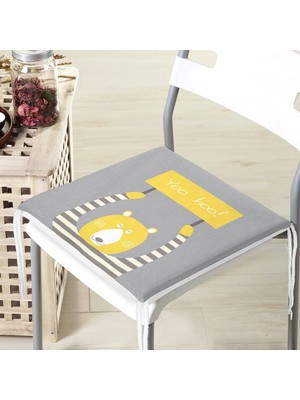 Rem Home Remhome Gri Zeminde Ayıcık Desenli Özel Tasarımlı Modern Fermuarlı Sandalye Minderi