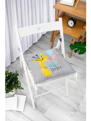 Rem Home Remhome Gri Zeminde Uçan Balon Desenli Bebek Odası Pofidik Sandalye Minderi