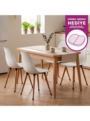 Vilinze Eames Sandalye Avanos Ahşap Mdf Açılır Mutfak Masası Takımı - 70X120+30 cm