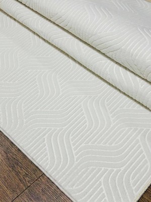 NarStore Home Elit Kabartmalı Krem Yıkanabilir Kaymaz Taban Kesme Yolluk Salon Mutfak Oturma Odası Halı