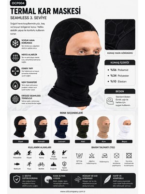 Oil Company Siyah Balaklava Termal Kar Maskesi Unisex